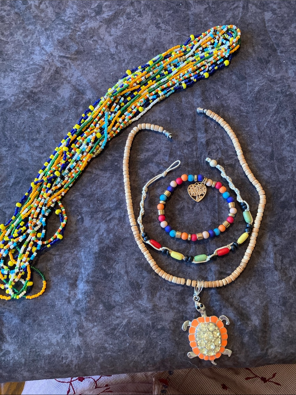 11 Piece Boho Jewelry Set Featuring a Bejeweled Turtle Pendant